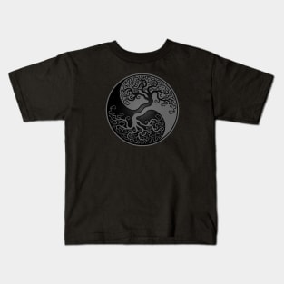 Gray and Black Tree of Life Yin Yang Kids T-Shirt